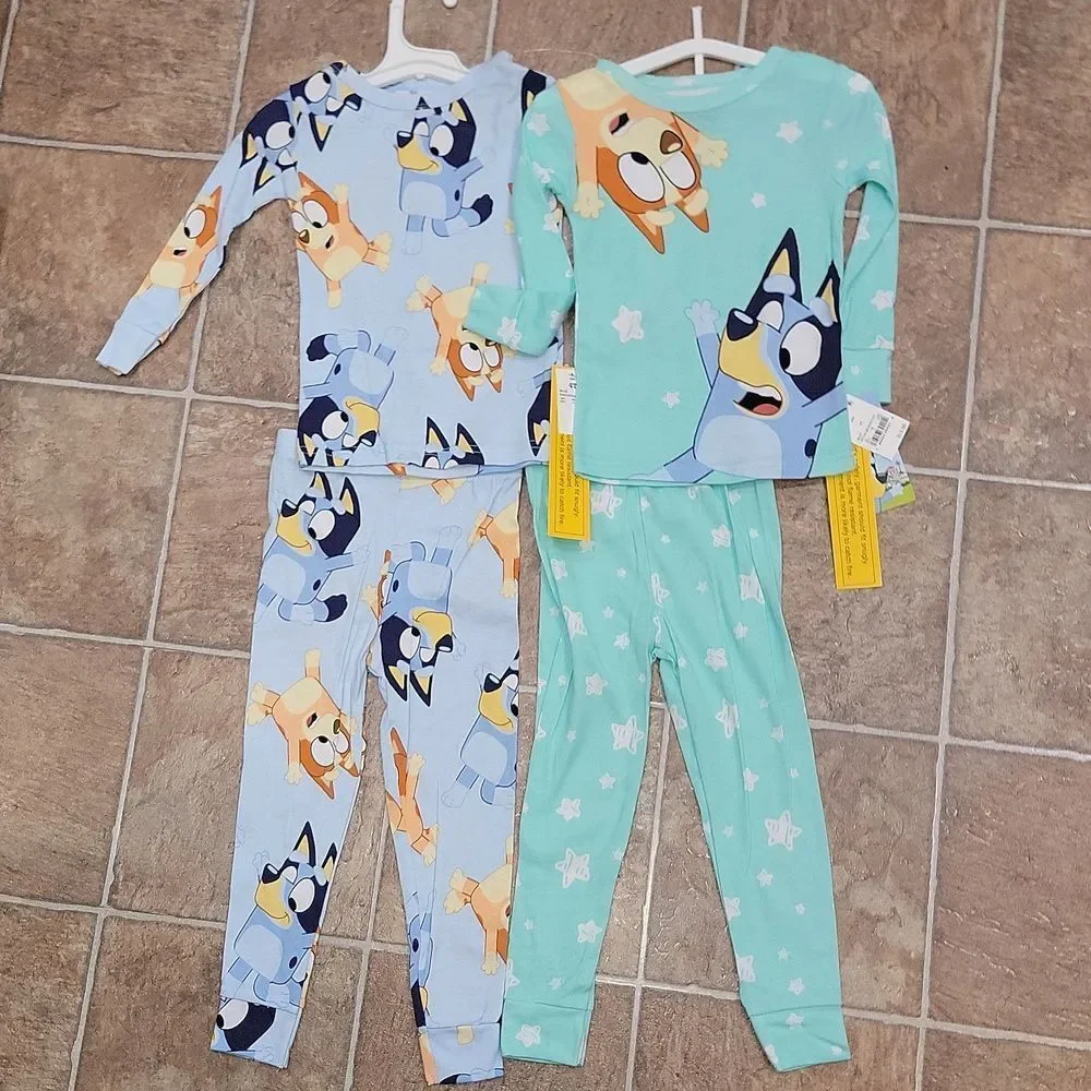 New Bluey & Bingo Snug Fit Cotton Cartoon 4 Piece Kids Pajama Set Size 4T